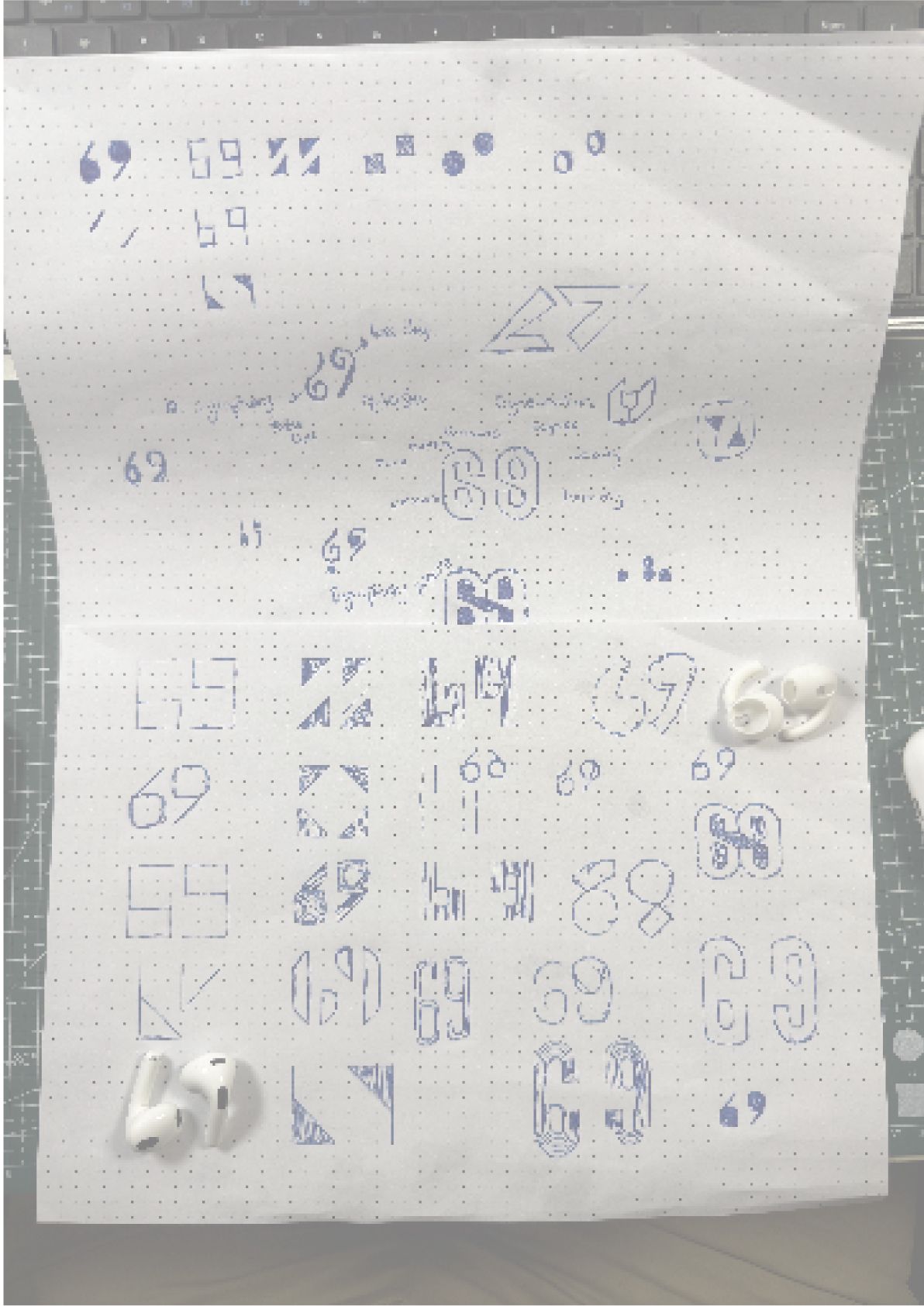 Sixty 9 identity — early hand sketches of the logo concept