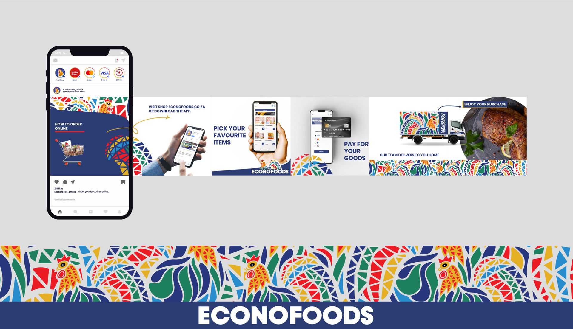 Econo Foods Instagram carousel campaign — bold retail social media design