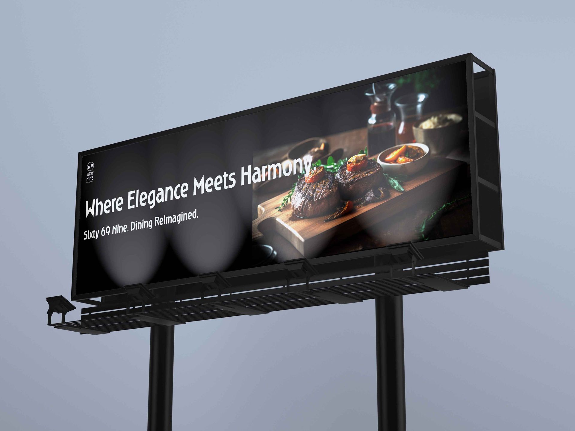 Sixty 9 out-of-home billboard — the brand identity applied to a large-format outdoor advertisement