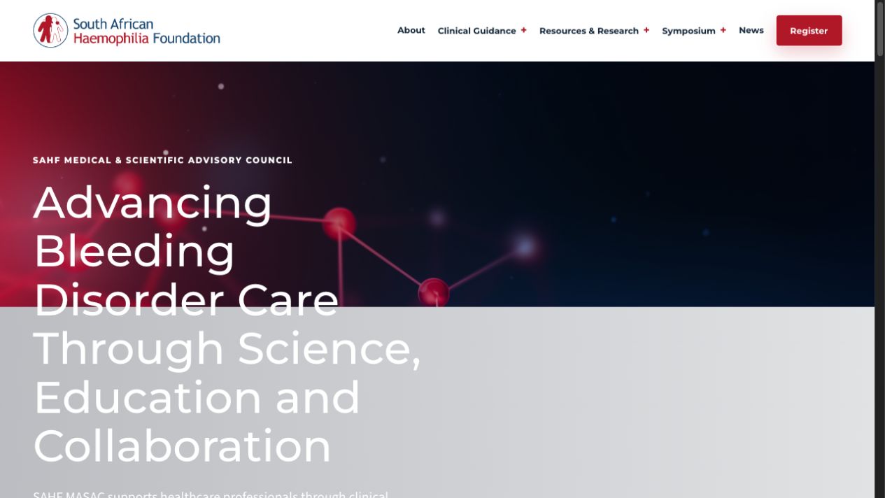 SAHF MASAC healthcare professional website — homepage hero of the clinical platform