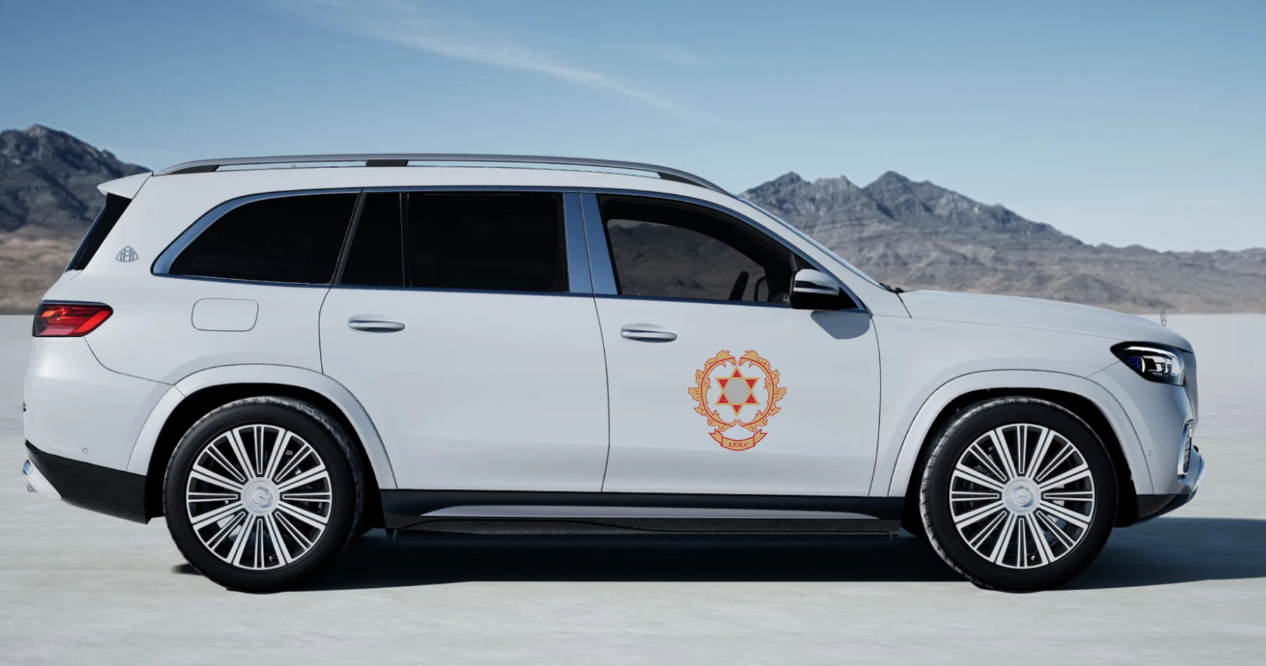 Mercedes-Maybach · crest mockup showing the IPHC crest on the vehicle door