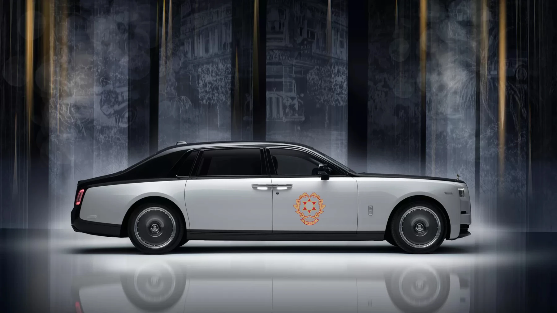 Rolls-Royce · crest mockup showing the IPHC crest on the vehicle door