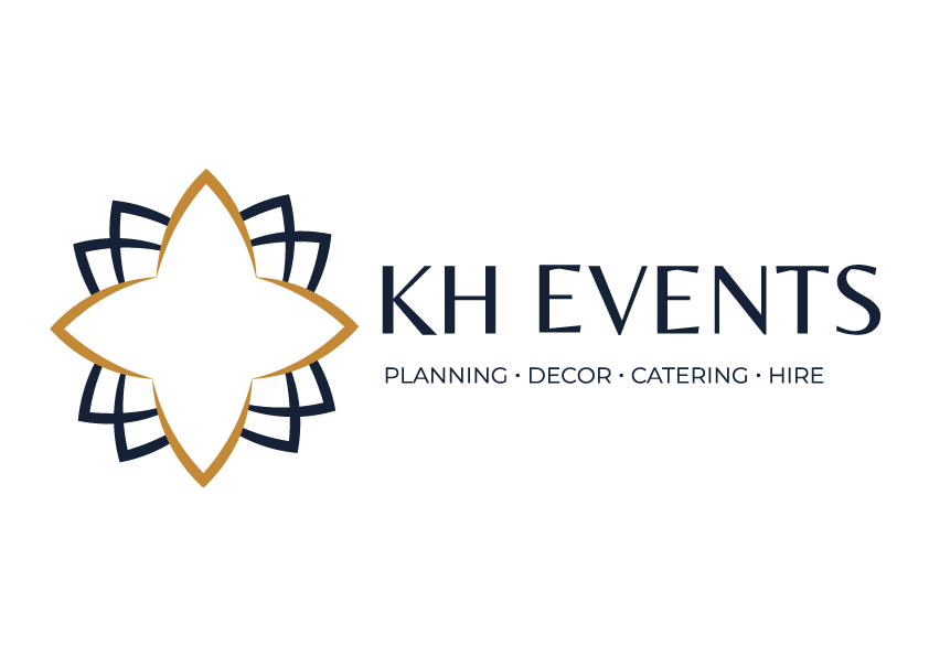 KH Events refreshed logo — the new geometric blooming-tulip mark in navy and gold
